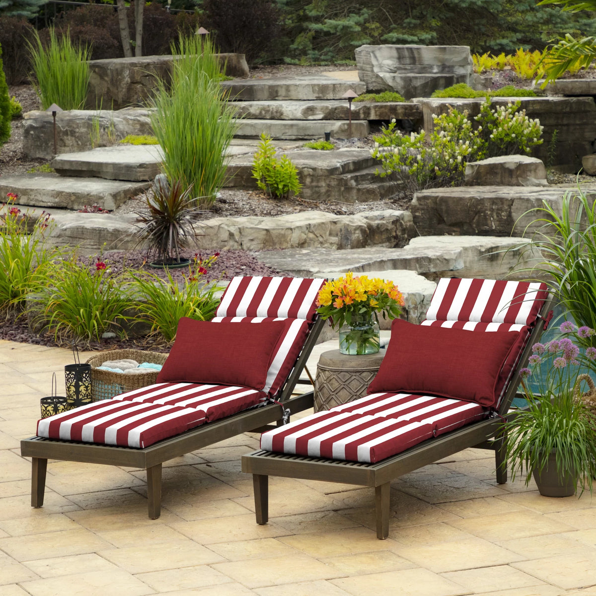 Black Cabana Stripe Outdoor Chaise Lounge Cushion N378