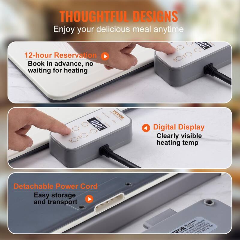 White Portable Electric Warming Tray with Temperature Control V12403