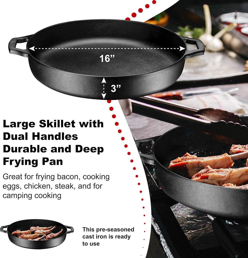 Pre-Seasoned Cast Iron Grill Pan 16 Skillet with Dual Handles Z111851
