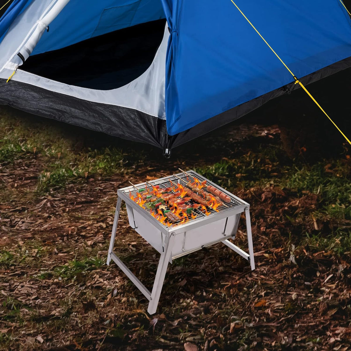 Portable Folding Stainless Steel Charcoal Grill and Fire Pit with Carry Bag H23997