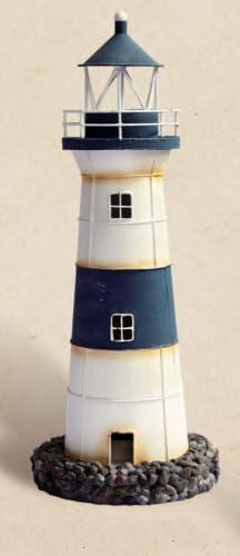Rustic Blue & White Tin Lighthouse Candle Holder N727177