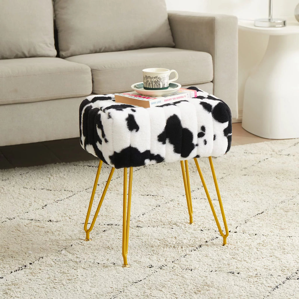 Faux Fur Vanity Stool with Golden Metal Legs N327724
