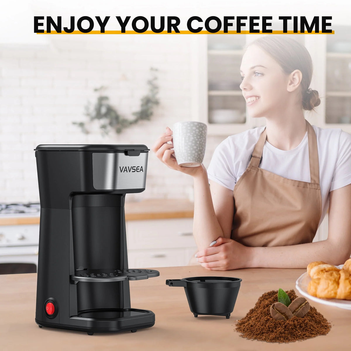 Single-Serve Coffee Maker with Travel Mug & Reusable Filter B1620