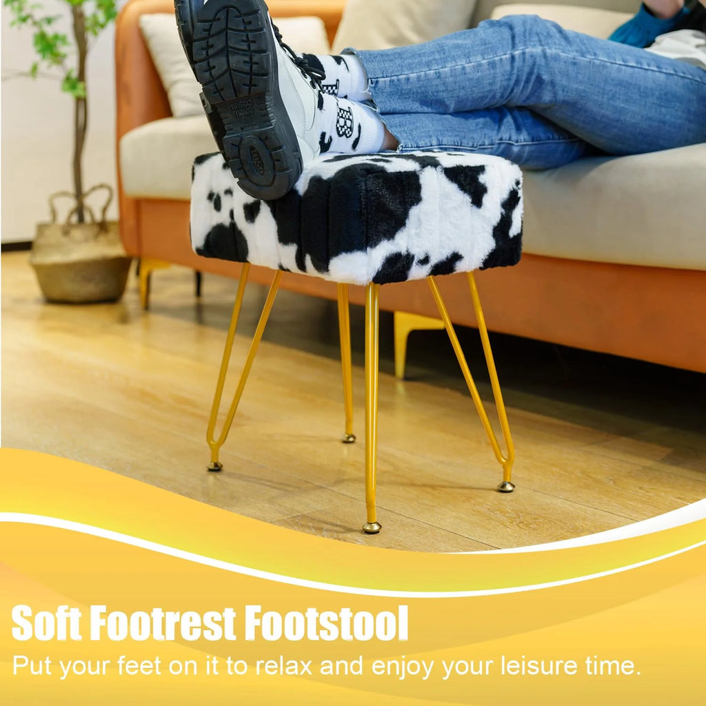 Faux Fur Vanity Stool with Golden Metal Legs N327724