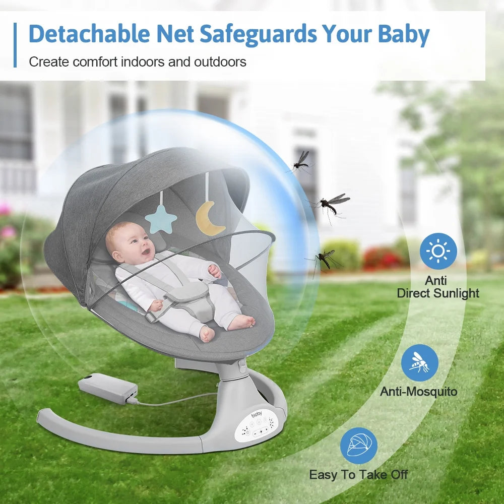 Electric Baby Swing with Remote Control, 5 Swing Speeds, Grey G2420