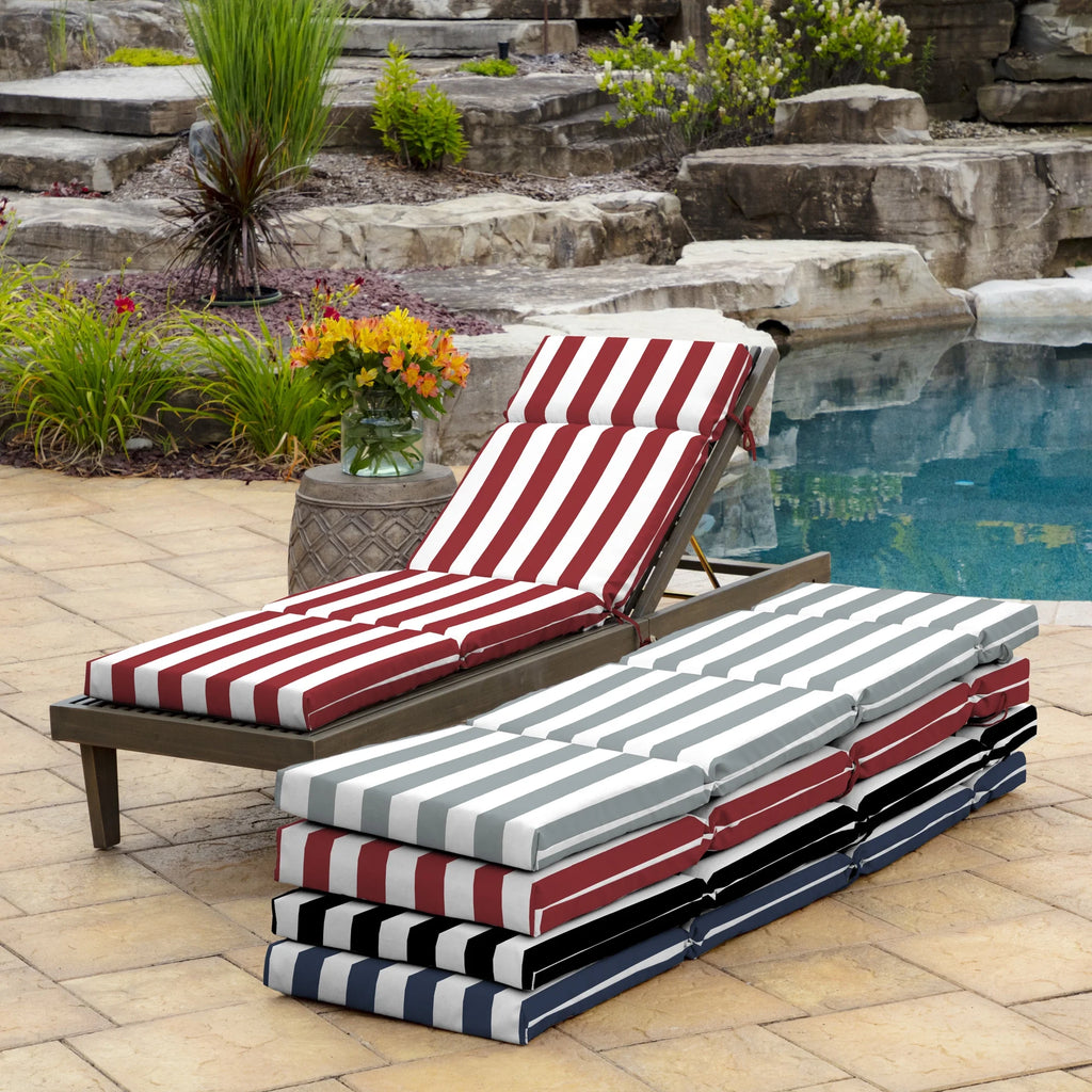 Black Cabana Stripe Outdoor Chaise Lounge Cushion N378