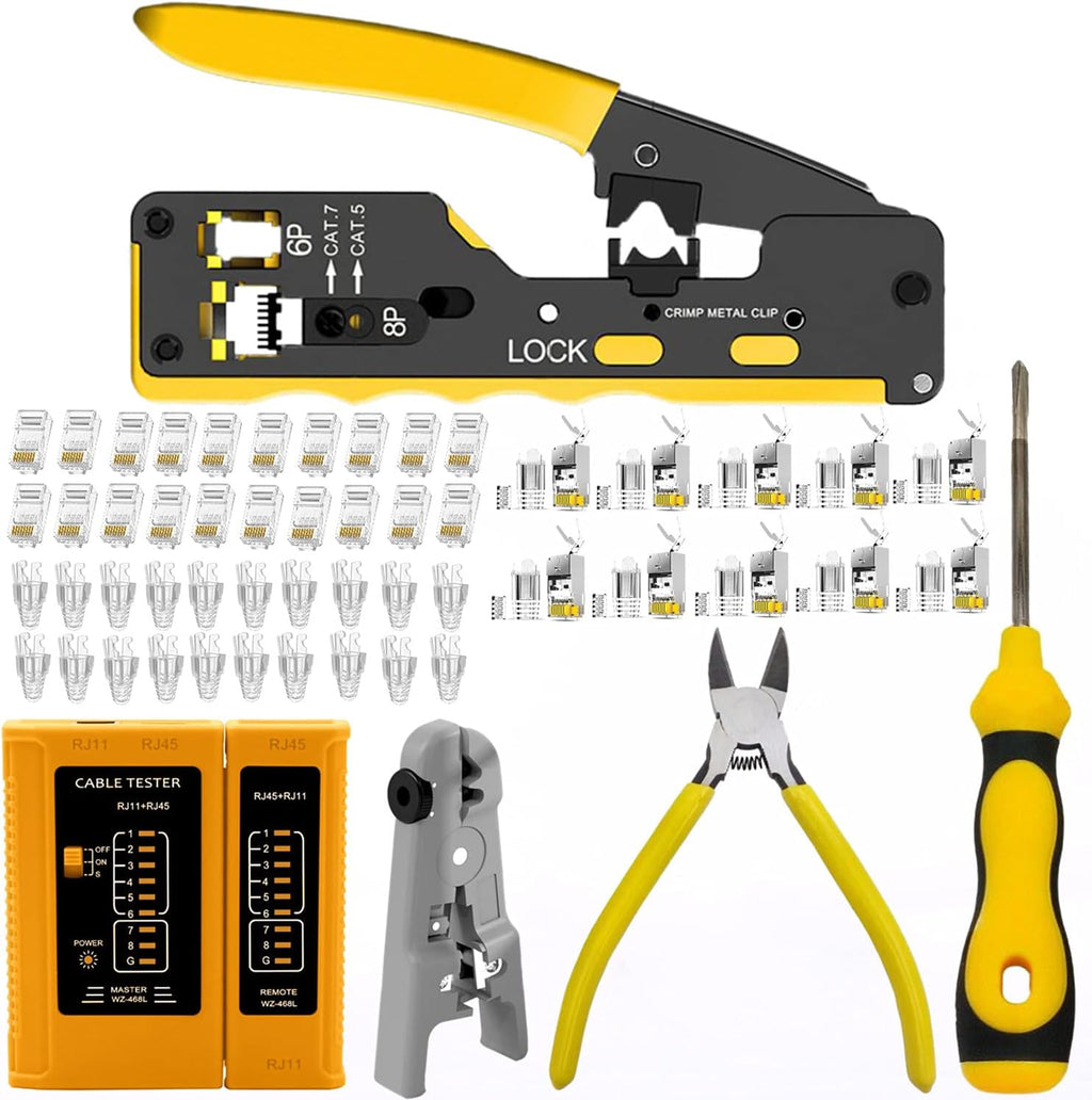 rj45 Crimp Tool Kit with Connectors and Network Tester C47226