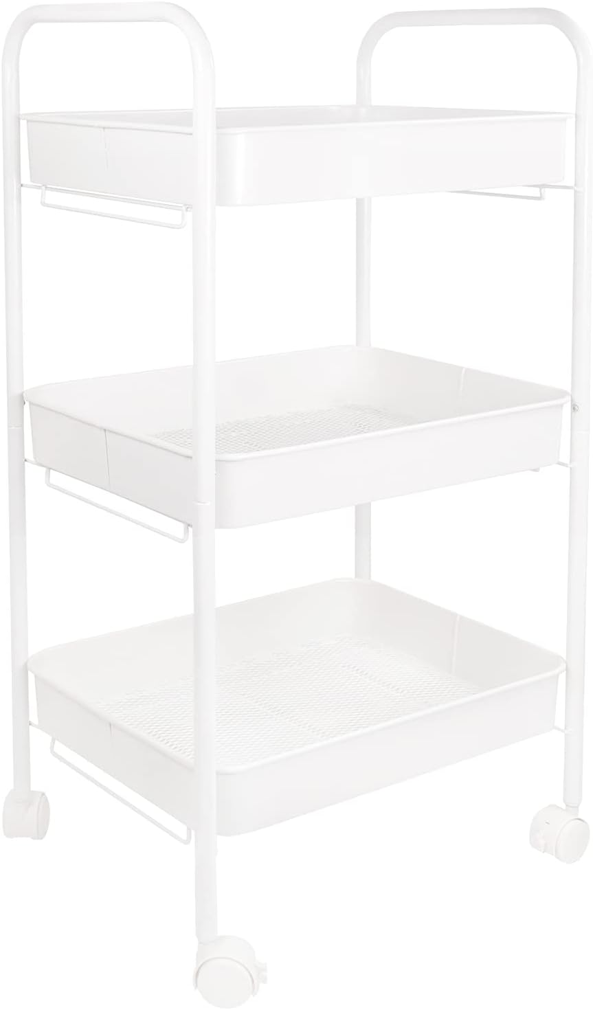3-Tier Rolling Metal Storage Cart with Lockable Wheels, White A357742