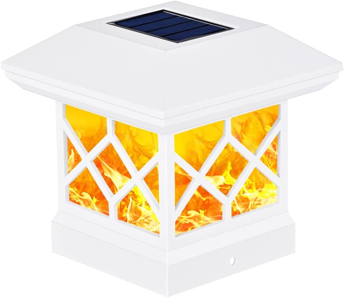 Solar Post Cap Light Outdoor Flickering Flame LED Fence Post Solar Lights for 3.5x3.5/4x4/5x5 Wood Posts Z402