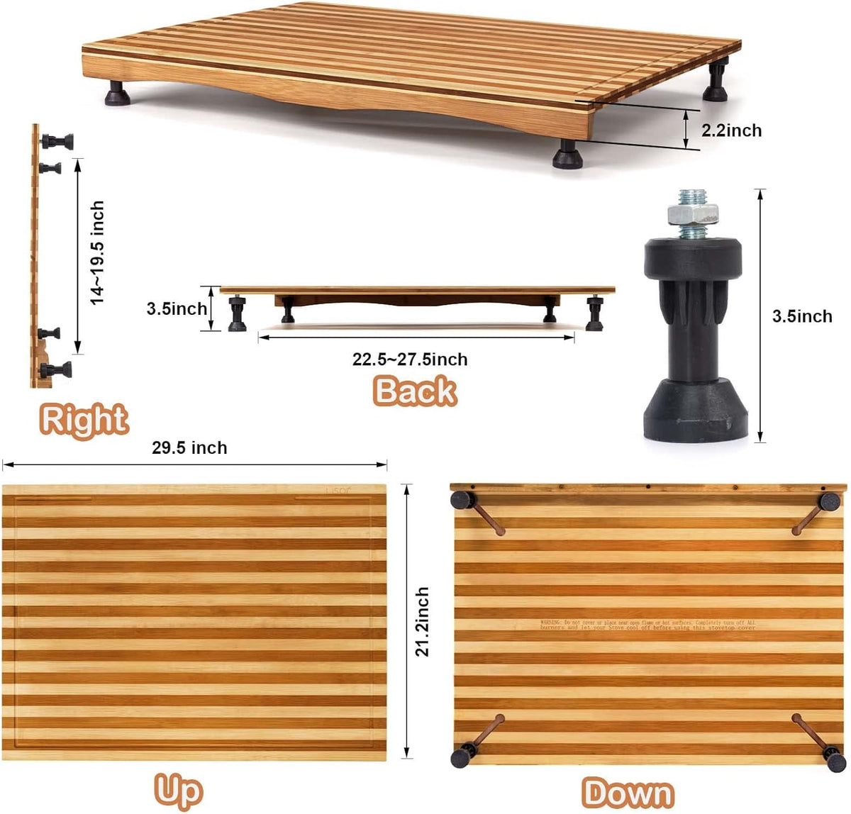 Bamboo Stovetop Cover Cutting Board with Adjustable Legs V831920