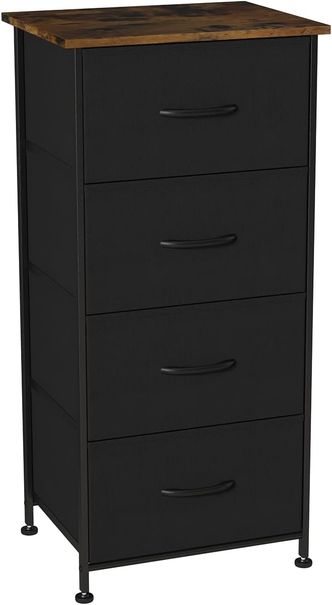 Black Rustic Brown 4 Drawer Fabric Dresser E635321