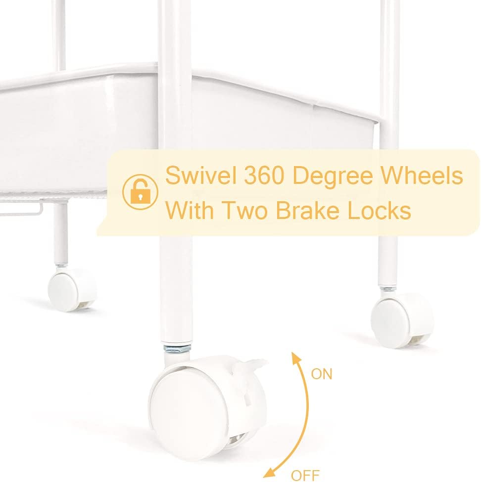 3-Tier Rolling Metal Storage Cart with Lockable Wheels, White A357742