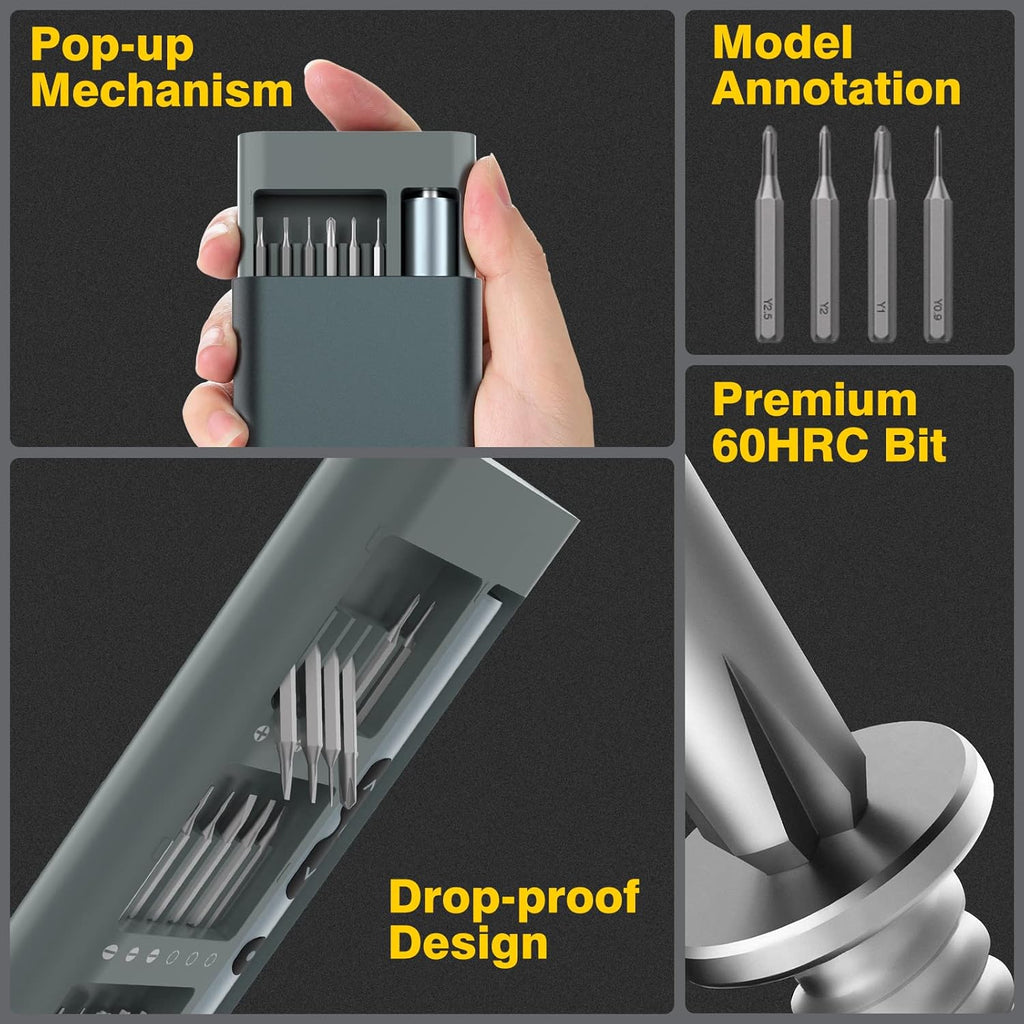 Electric Screwdriver, 62-in-1 Mini Rechargeable Cordless Precision Screwdriver Set with LED Light and 48 Magnetic Bits, Gray W854