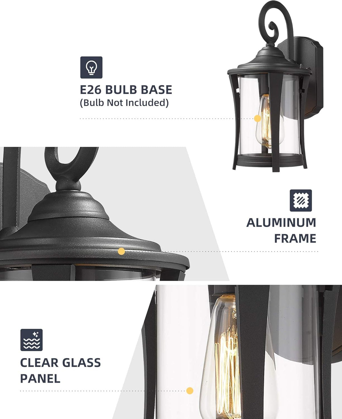 1-Light Matte Black Cast Aluminum Outdoor Wall Light Fixture with Clear Glass U691090