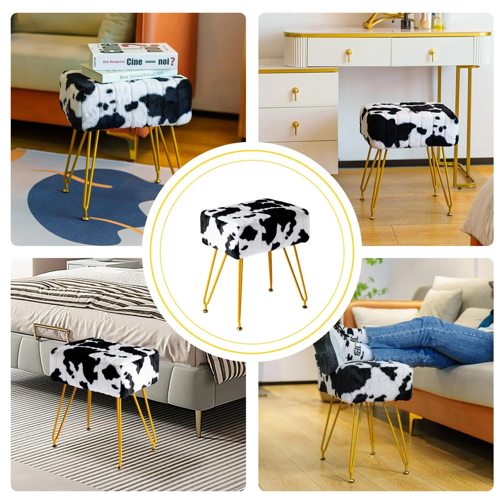 Faux Fur Vanity Stool with Golden Metal Legs N327724