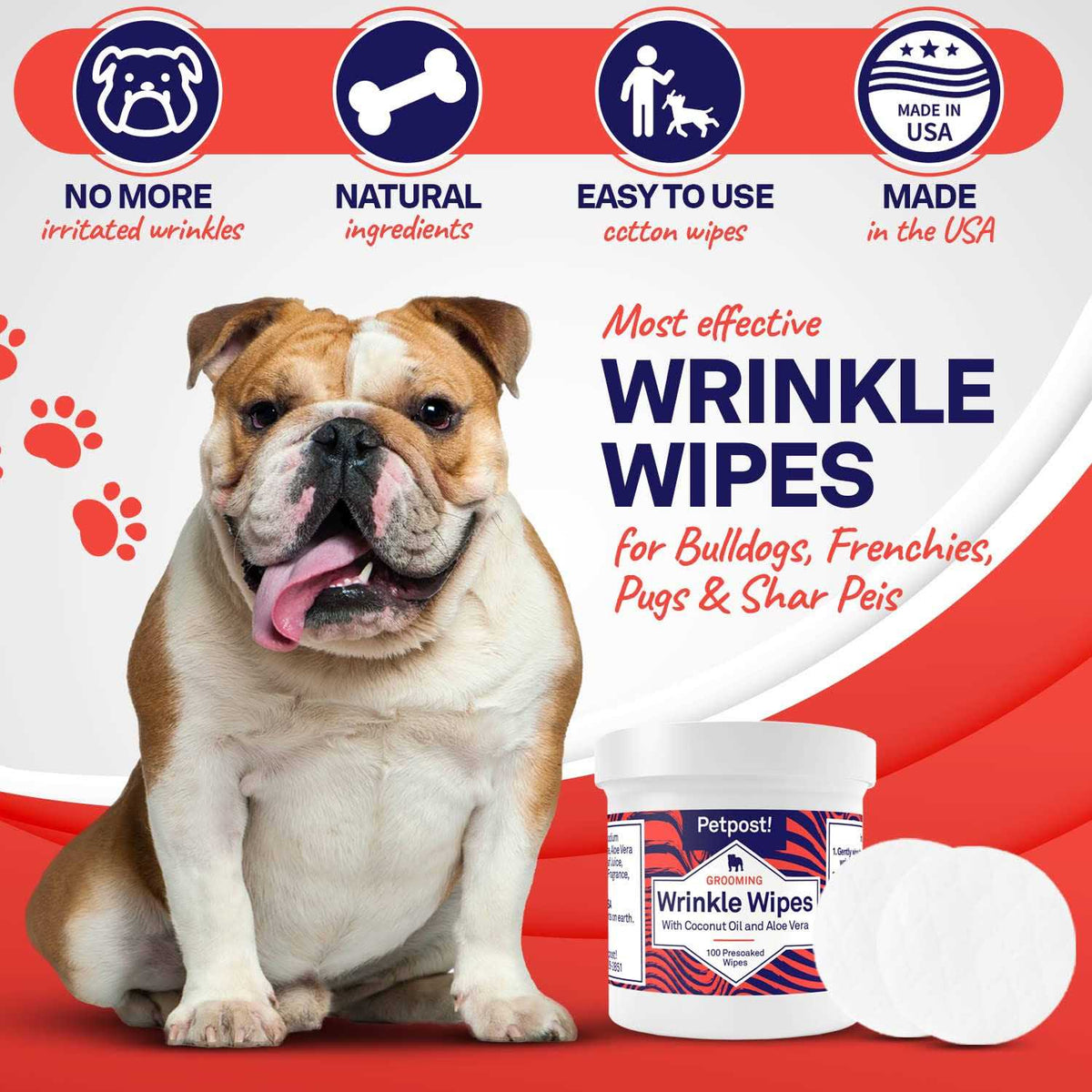 Bulldog Wrinkle Wipes for Dogs V366685