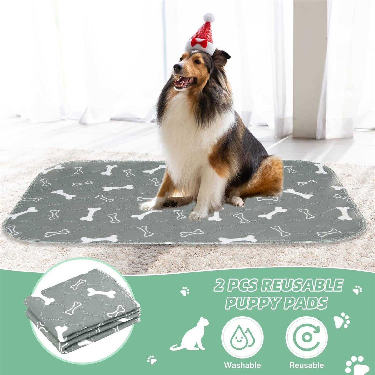 Washable Dog Pee Pads 2 Pack Reusable Non-Slip Dog Mat U963488