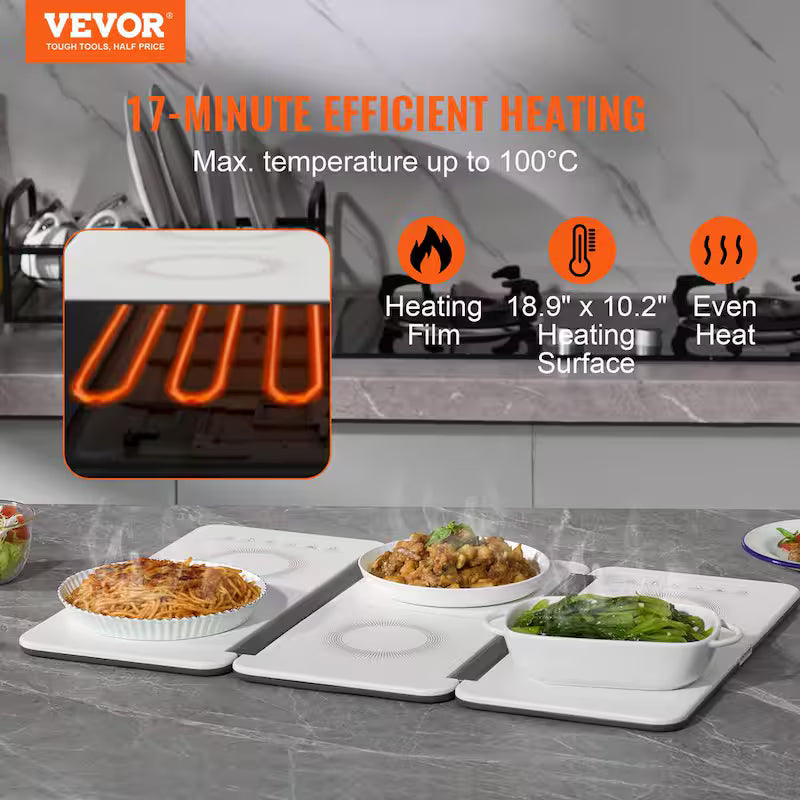 White Portable Electric Warming Tray with Temperature Control V12403